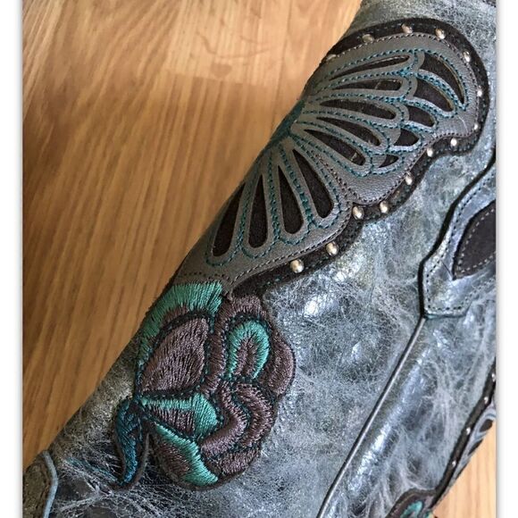 CORRAL VINTAGE LD Blue Jean Leather Butterfly & Roses C1150 - Picture 12 of 13